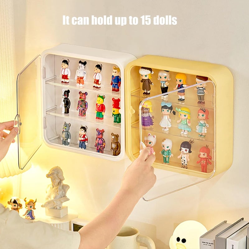 W. MM Clear Display Case for Figures, Wall-Mounted Doll Storage Box, Adjustable Display Stand with Door Dust and Moisture Proof Suitable for Lego Collectibles Action Figures Pop Mart (Yellow) - Image 5